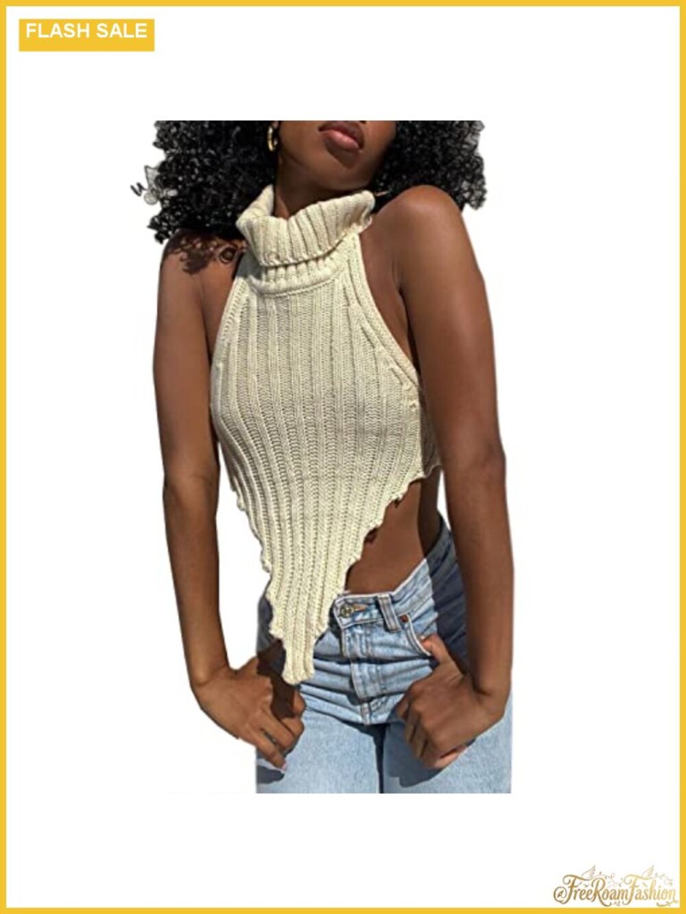 Sexy Knitted Halter Crop Tank Top Backless Cut Out Sleeveless Acrylic